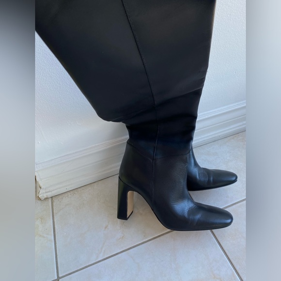 🛍️ZARA OVER THE KNEE LEATHER BOOTS WORN ONCE ORIGINALLY $281 BLOCK HEEL COMFY - Picture 3 of 9